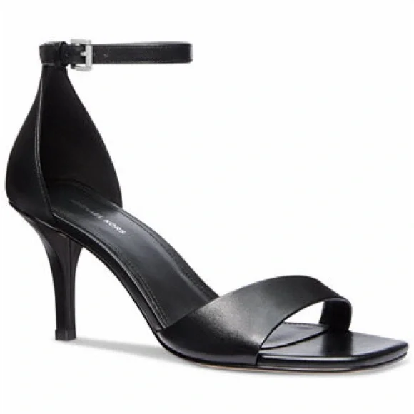 Michael Kors Jaida Ankle-Strap Black Leather High Heel Sandals. - Picture 1 of 10